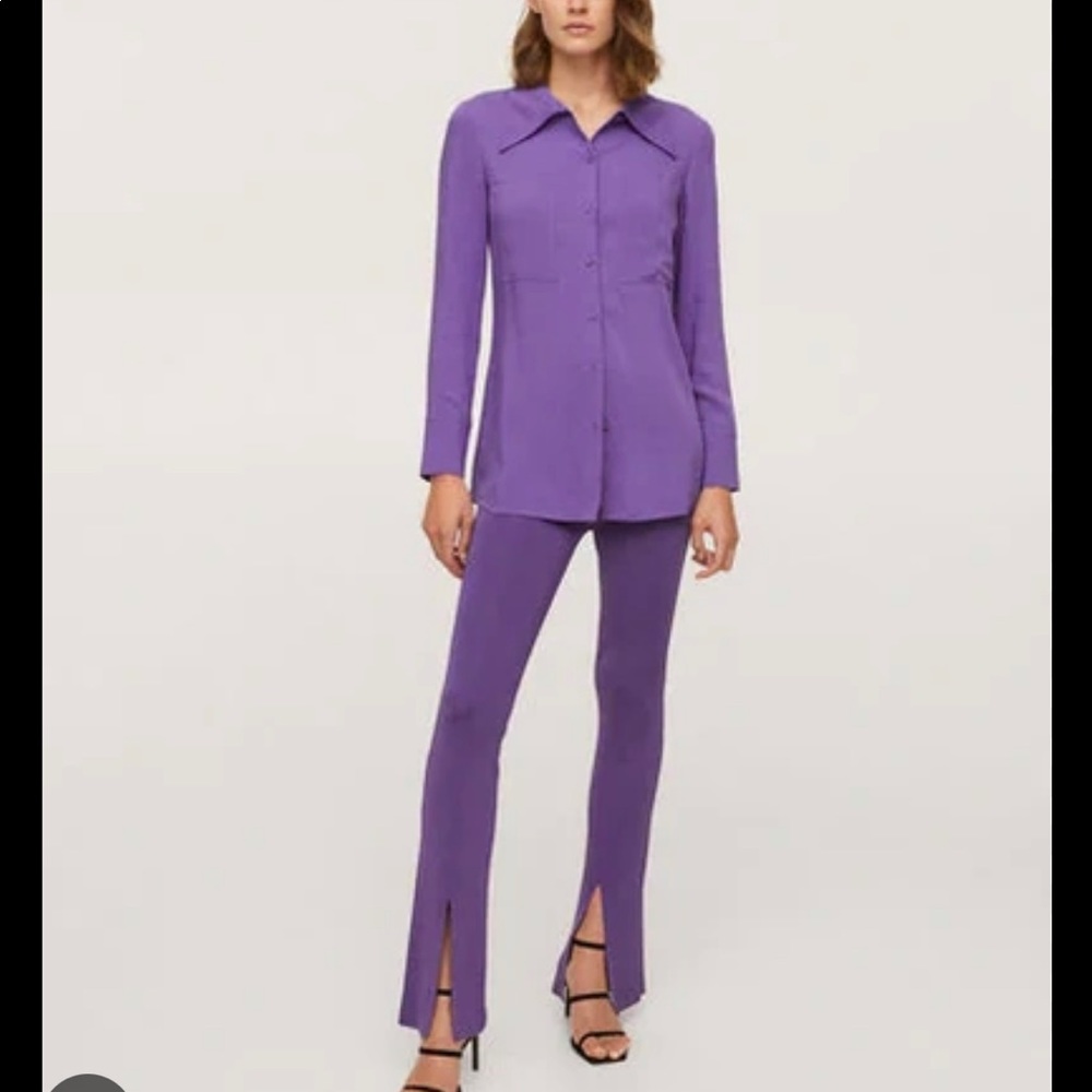Mango purple side slit knit pants leggings and purple shirt Set